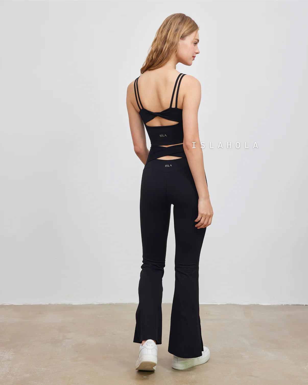 ISLABC008 High waisted cross back slit flare pants