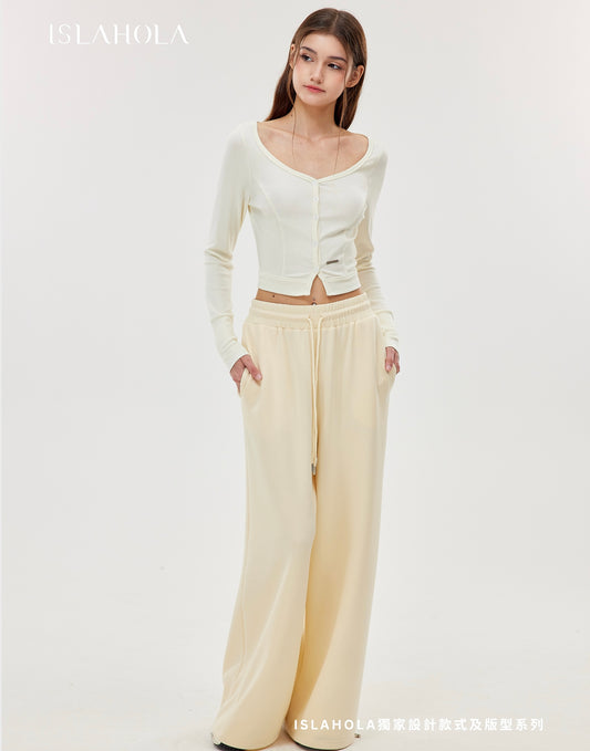 ISLABP019 Airy Fleece Drawstring Wide Leg Pants