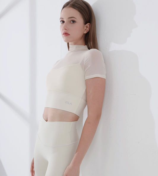 ISLACB029 sheer bottle neck crop top (Fixed Pad)