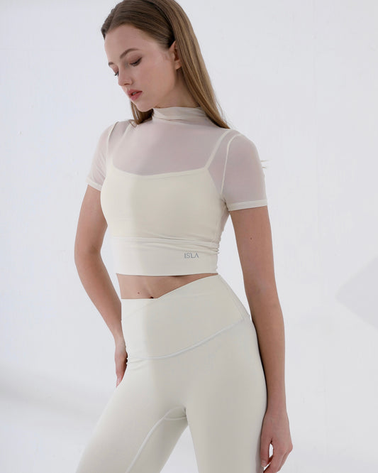 ISLACB029 sheer bottle neck crop top (Fixed Pad)