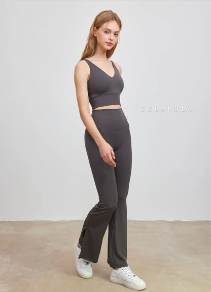 ISLABC008 High Waisted Cross Back Slit Flare Pants — image 10