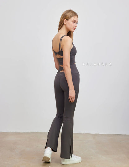 ISLABC008 High Waisted Cross Back Slit Flare Pants — image 11