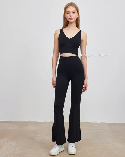 ISLABC008 High Waisted Cross Back Slit Flare Pants — image 5