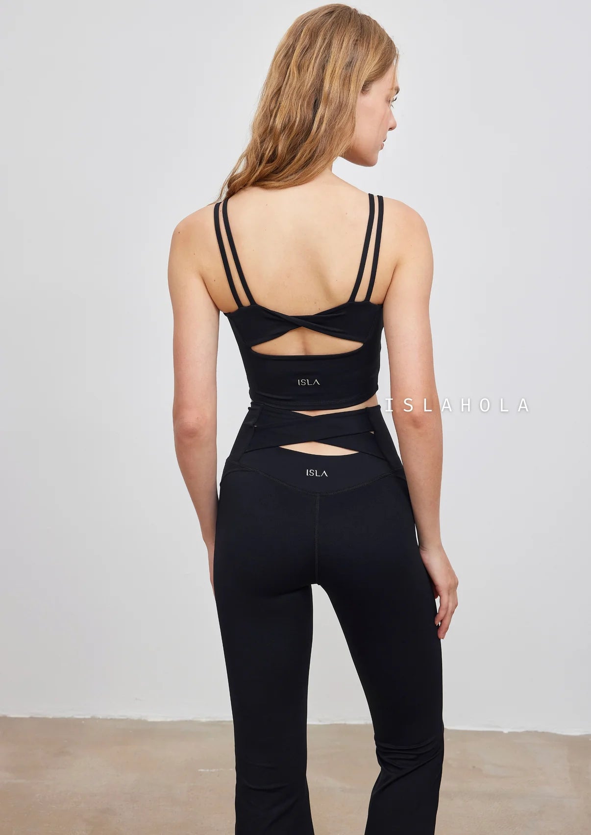 ISLABC008 High waisted cross back slit flare pants