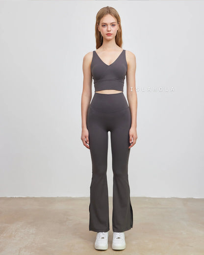 ISLABC008 High Waisted Cross Back Slit Flare Pants — image 9