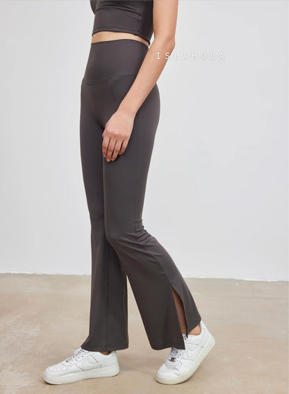 ISLABC008 High Waisted Cross Back Slit Flare Pants — image 2