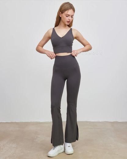 ISLABC008 High Waisted Cross Back Slit Flare Pants — image 8