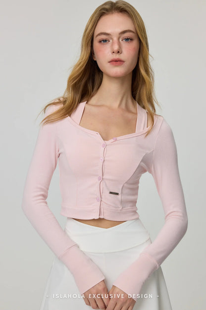 ISLAOUT074 Button Scoop Neck Cropped Cardigan — image 1