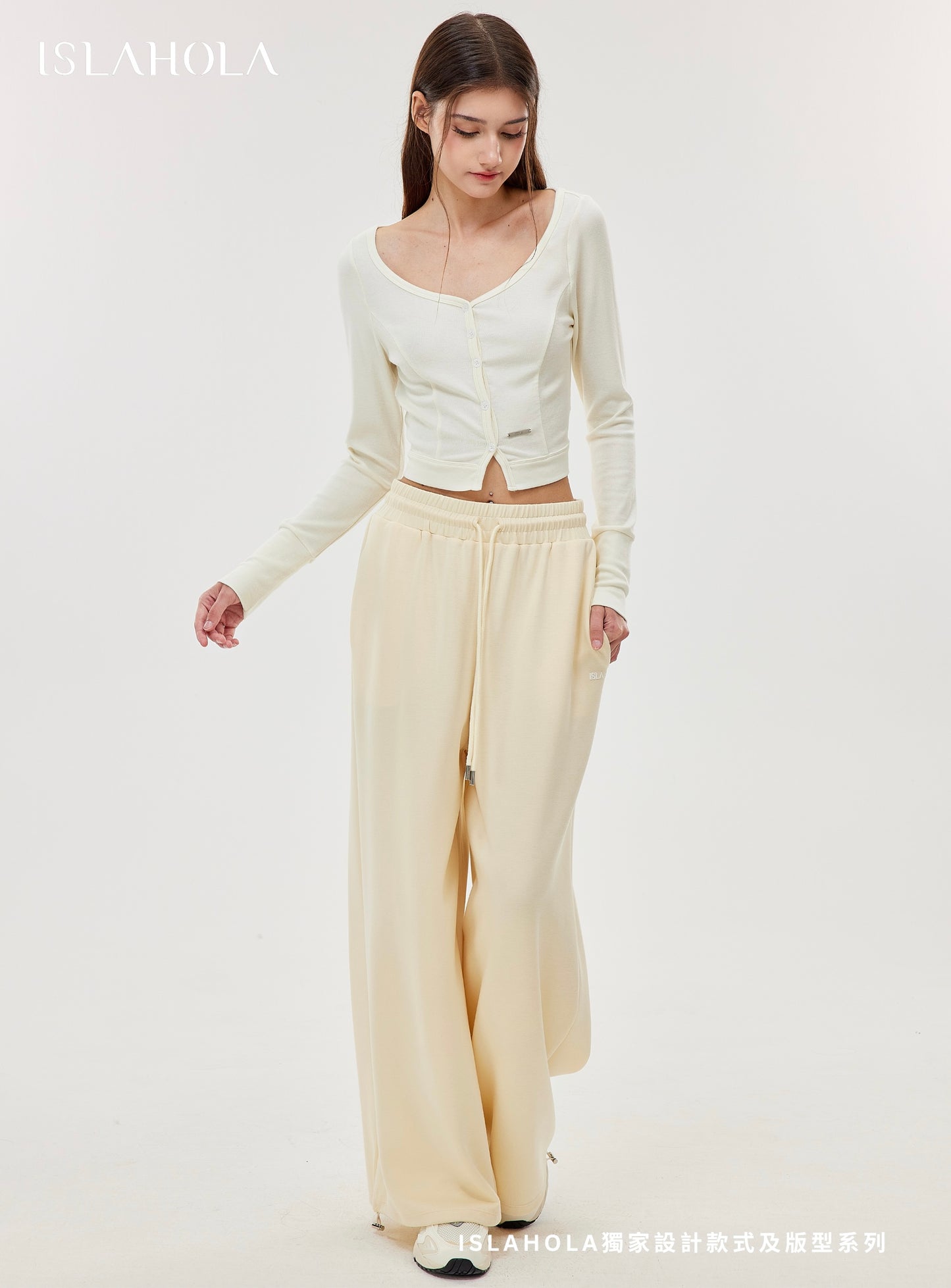ISLABP019 Airy Fleece Drawstring Wide Leg Pants