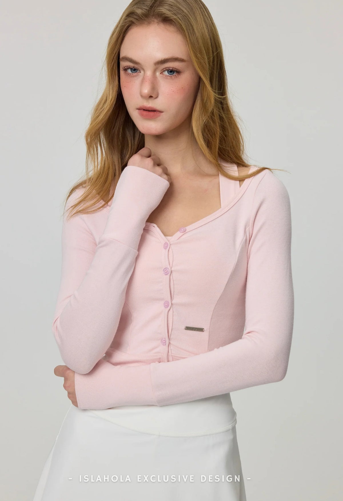 ISLAOUT074 Button Scoop Neck Cropped Cardigan — image 6