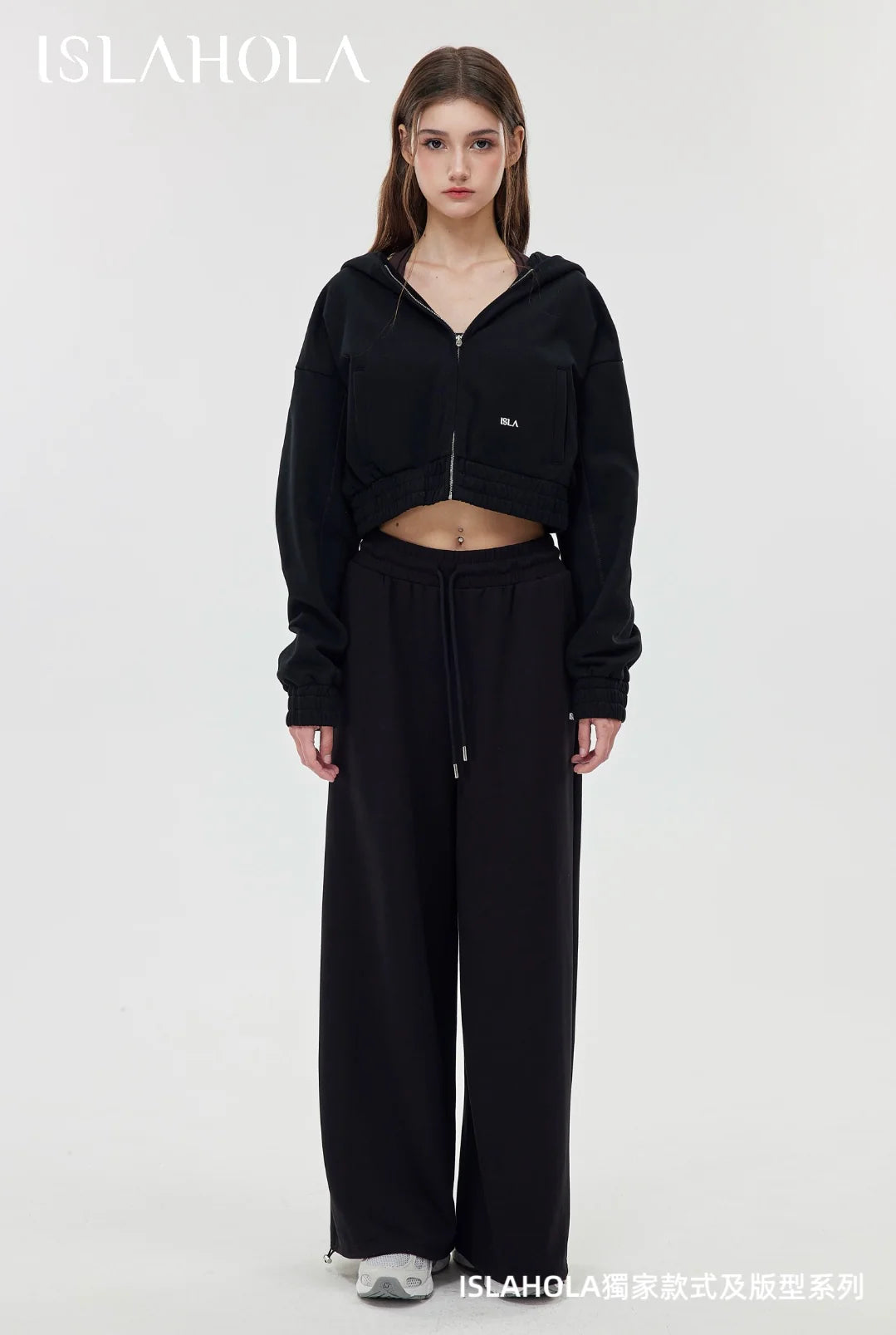 ISLAOUT075 Ribbed Hem Cropped Hoodie Jacket