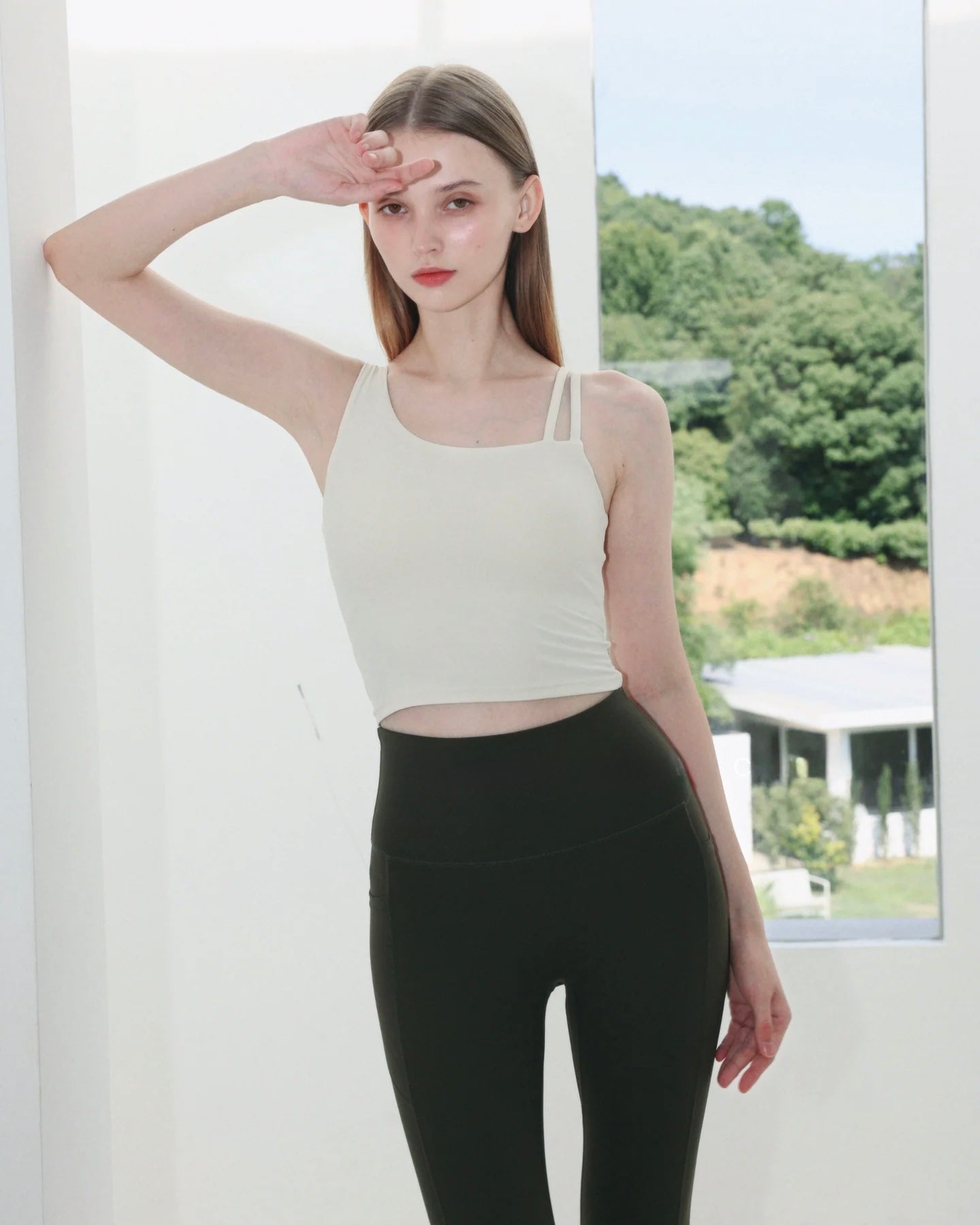 ISLAB017 Double thin strap long bra top (Fixed pad)