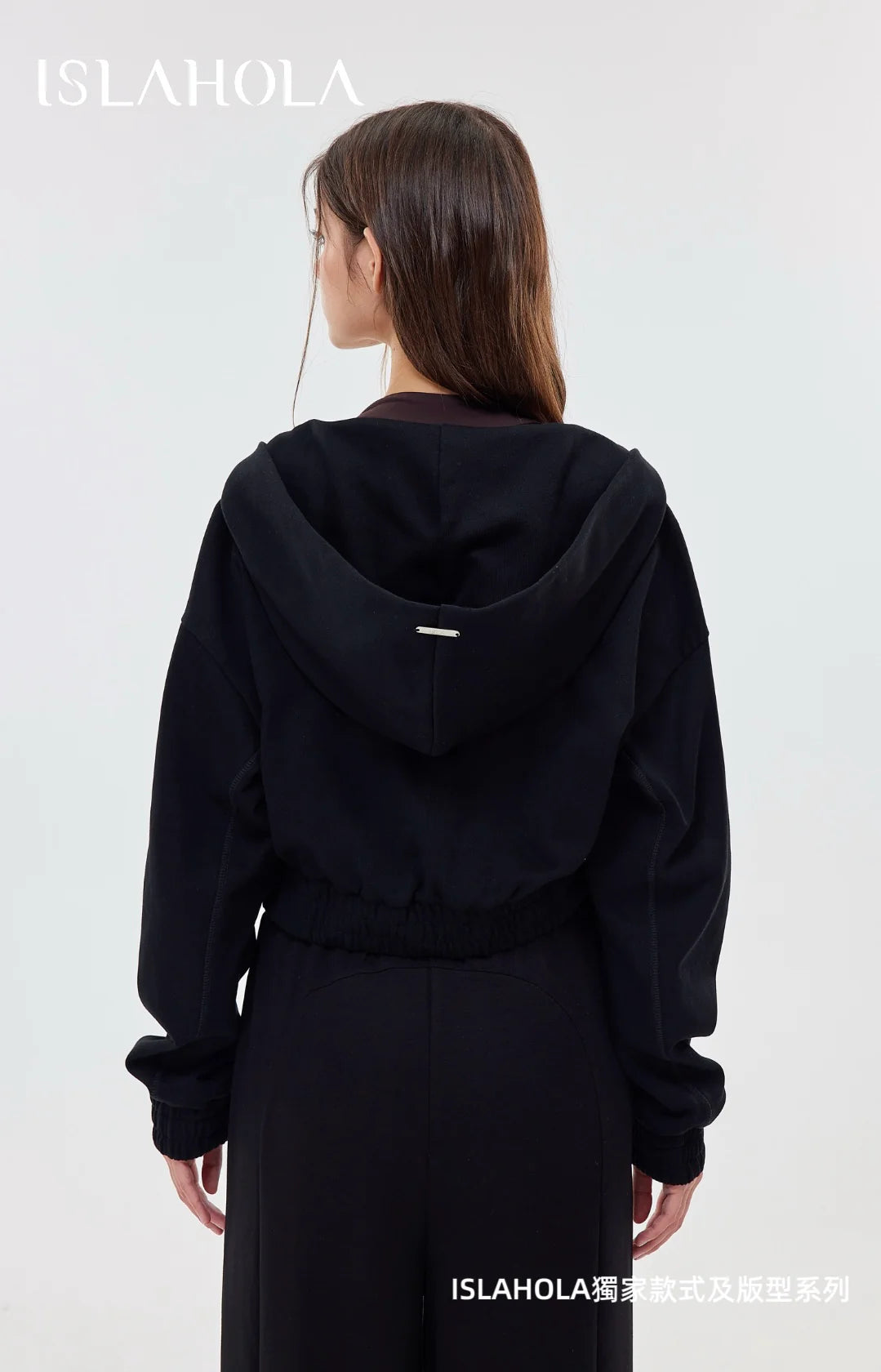 ISLAOUT075 Ribbed Hem Cropped Hoodie Jacket