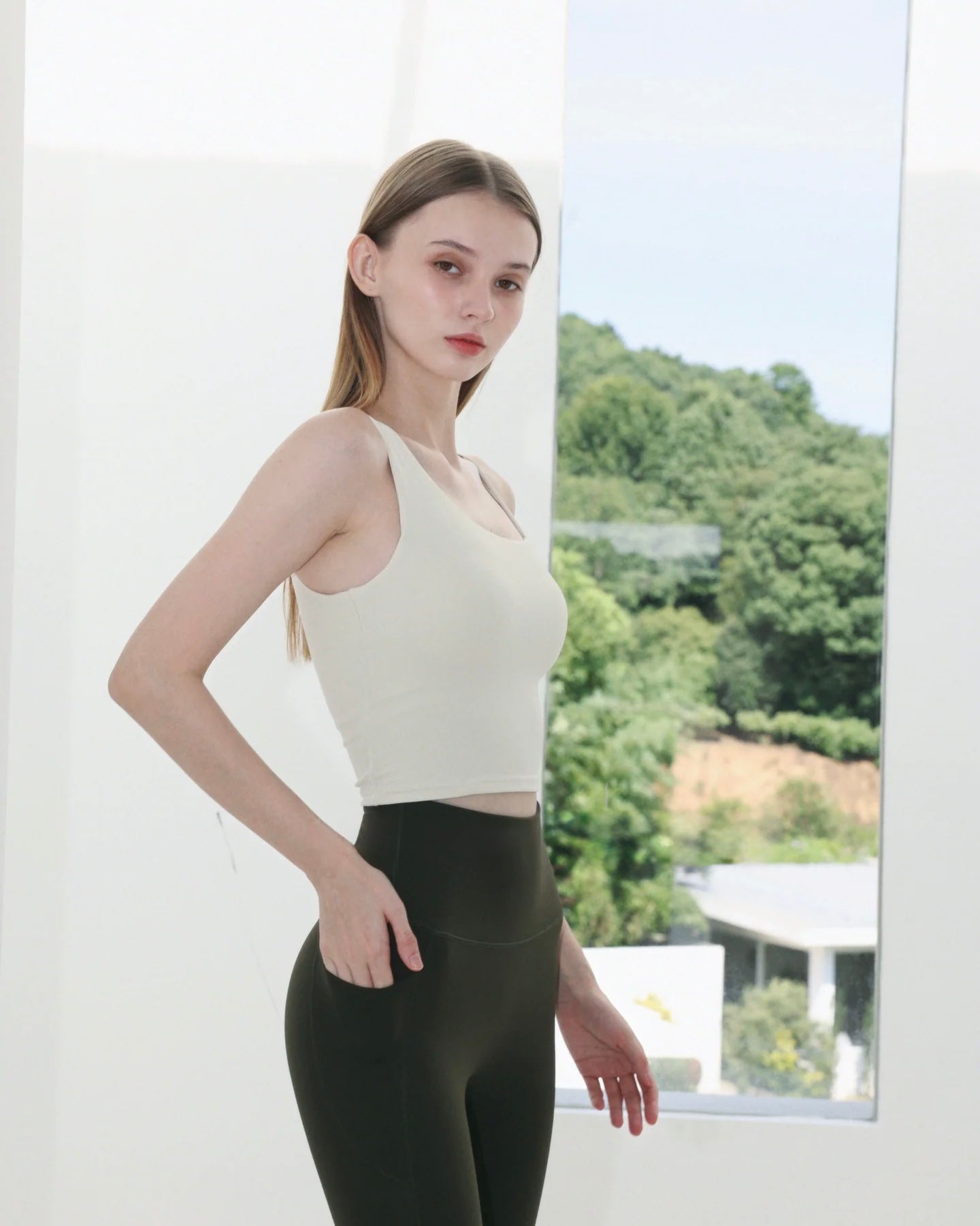 ISLAB017 Double thin strap long bra top (Fixed pad)