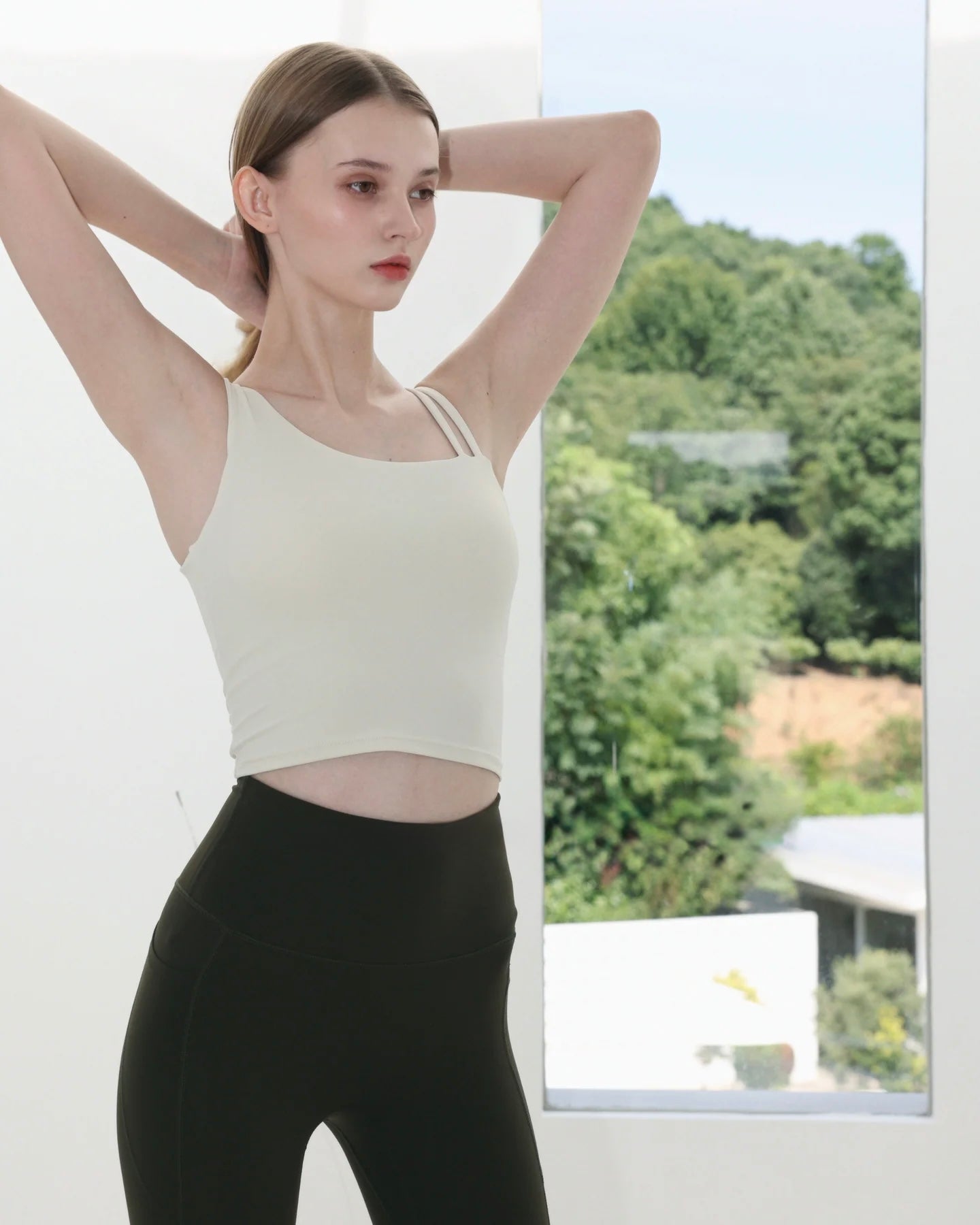 ISLAB017 Double thin strap long bra top (Fixed pad)