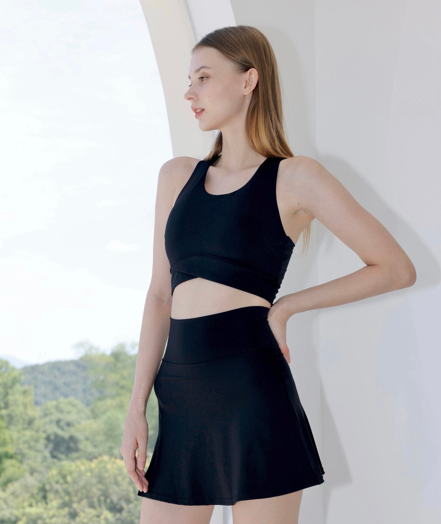 ISLAB047 Mint cooling front cross thick strap bra top