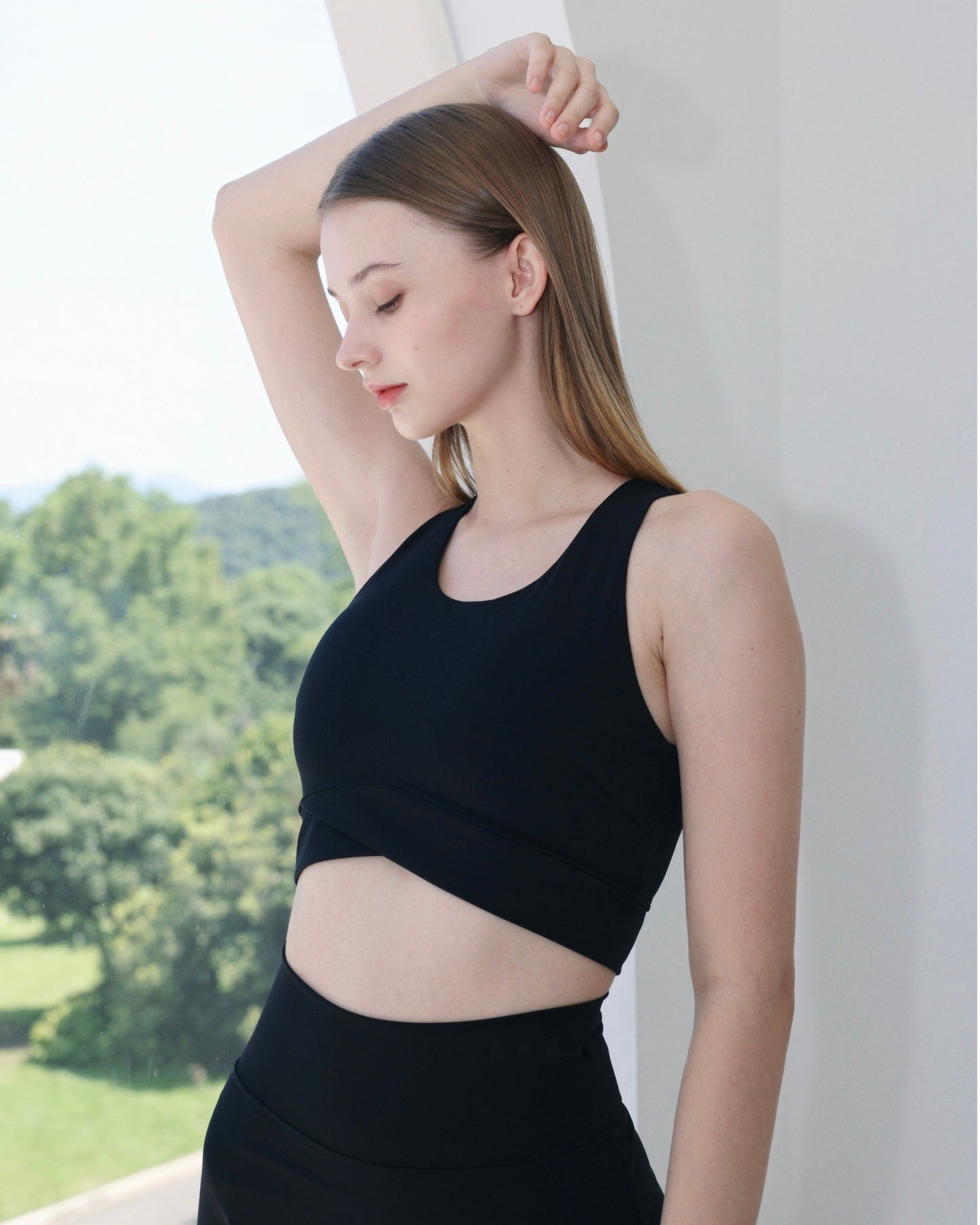 ISLAB047 Mint cooling front cross thick strap bra top