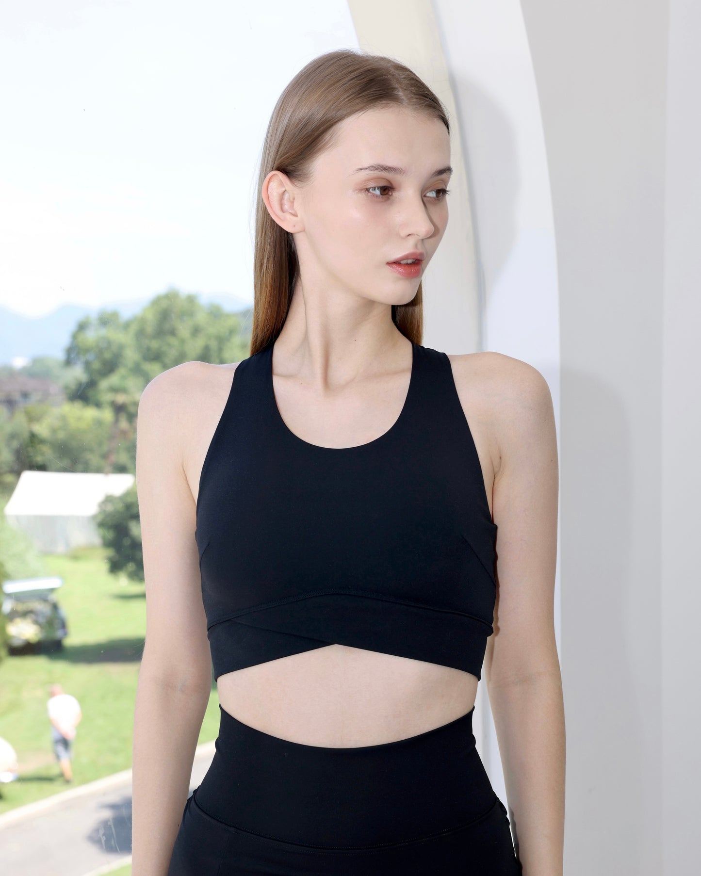 ISLAB047 Mint cooling front cross thick strap bra top