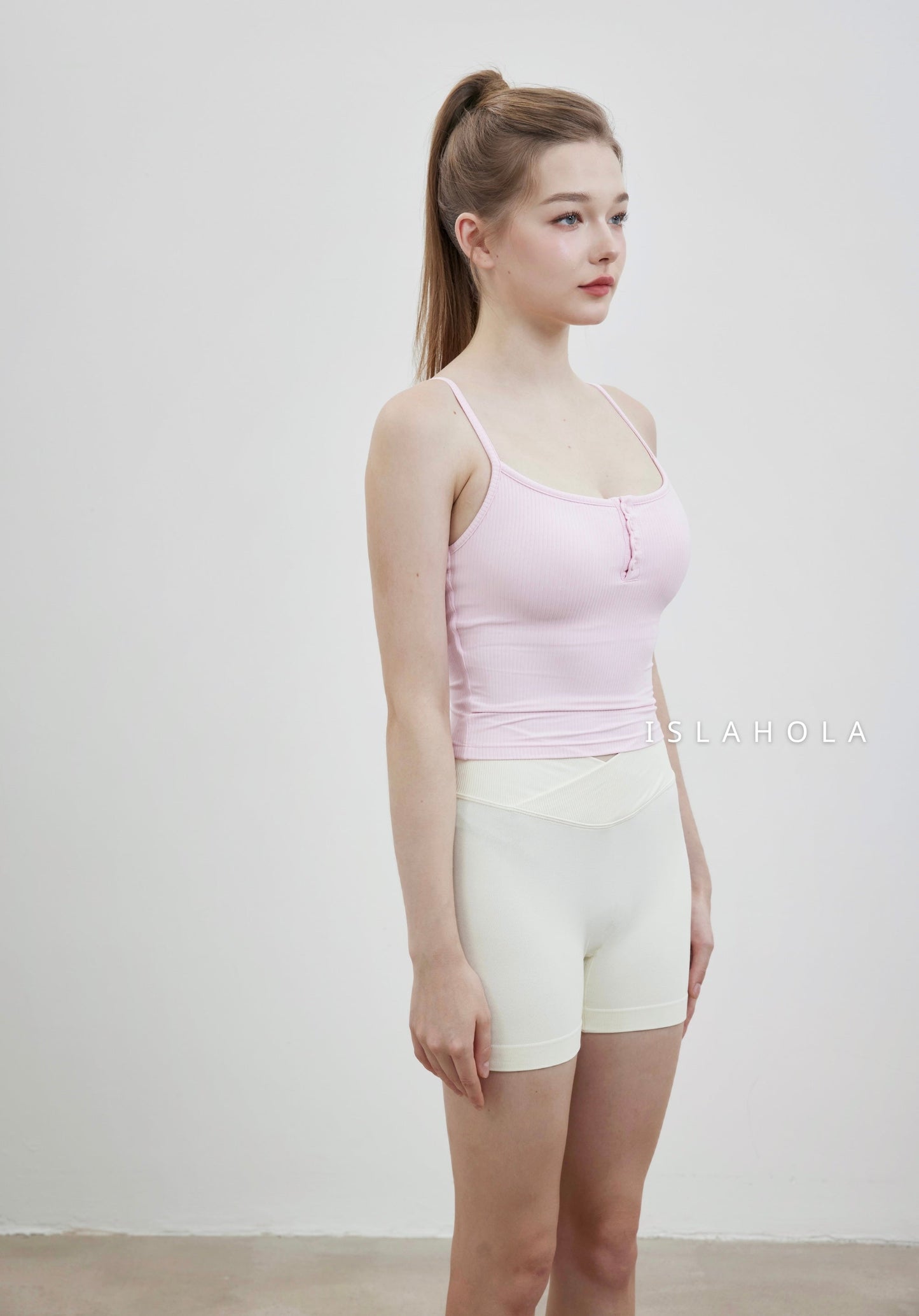 ISLAB053 Thin strap button long bra top （Fixed Pad）