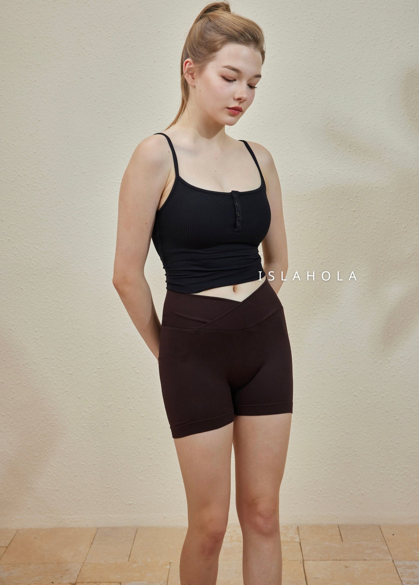 ISLAB053 Thin strap button long bra top （Fixed Pad）