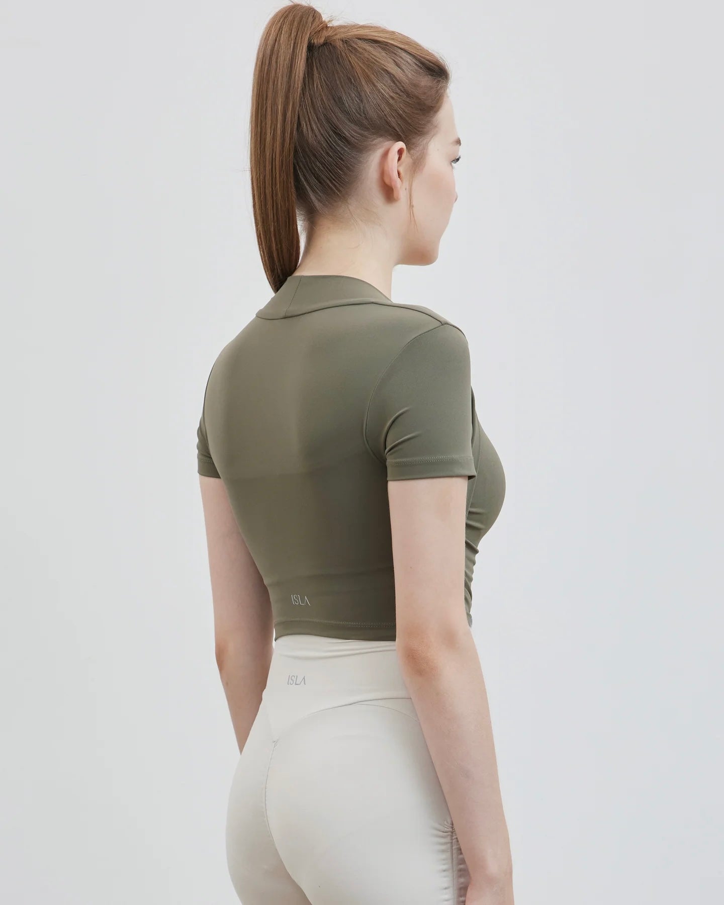 ISLACB023 Collarbone short sleeve crop top (Fixed Pad)