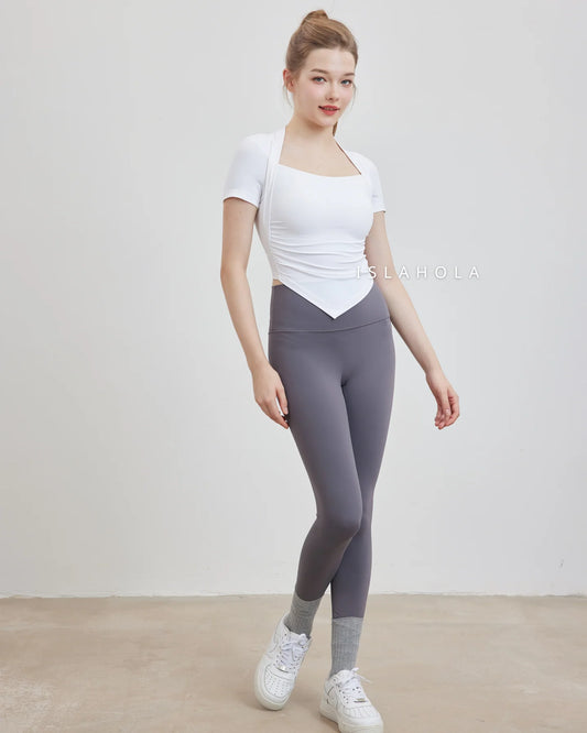 ISLACB023 Collarbone short sleeve crop top (Fixed Pad)