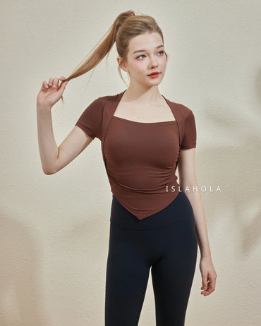 ISLACB023 Collarbone short sleeve crop top (Fixed Pad)