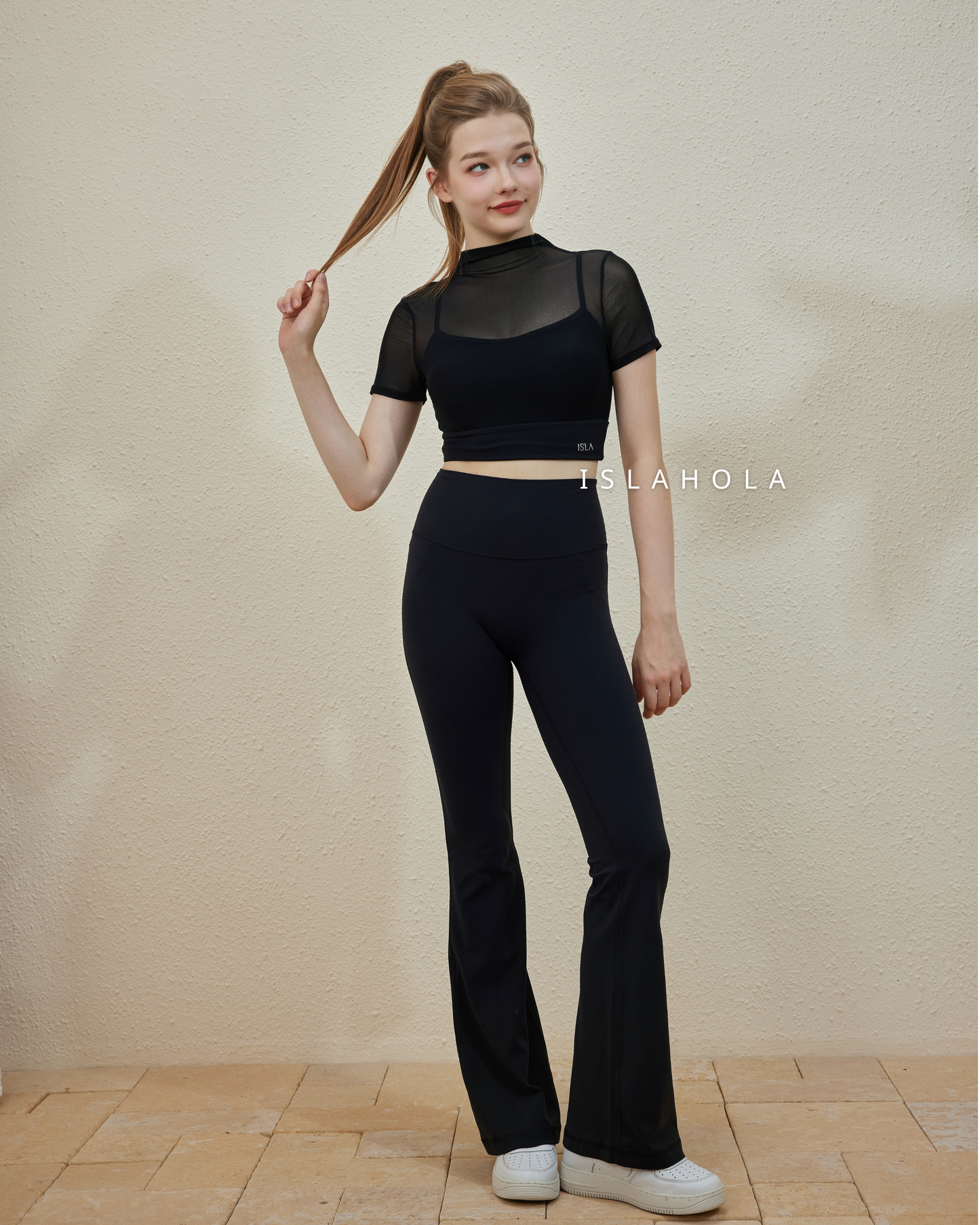 ISLACB029 sheer bottle neck crop top (Fixed Pad）