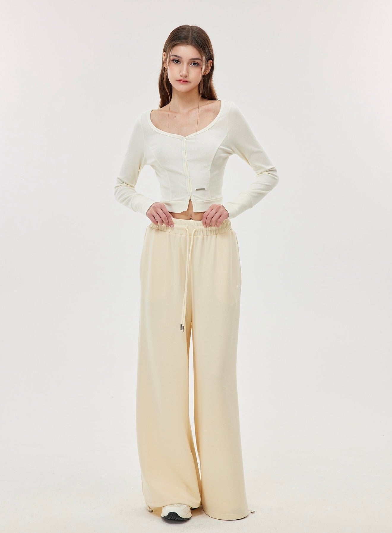 ISLABP019 Airy Fleece Drawstring Wide Leg Pants