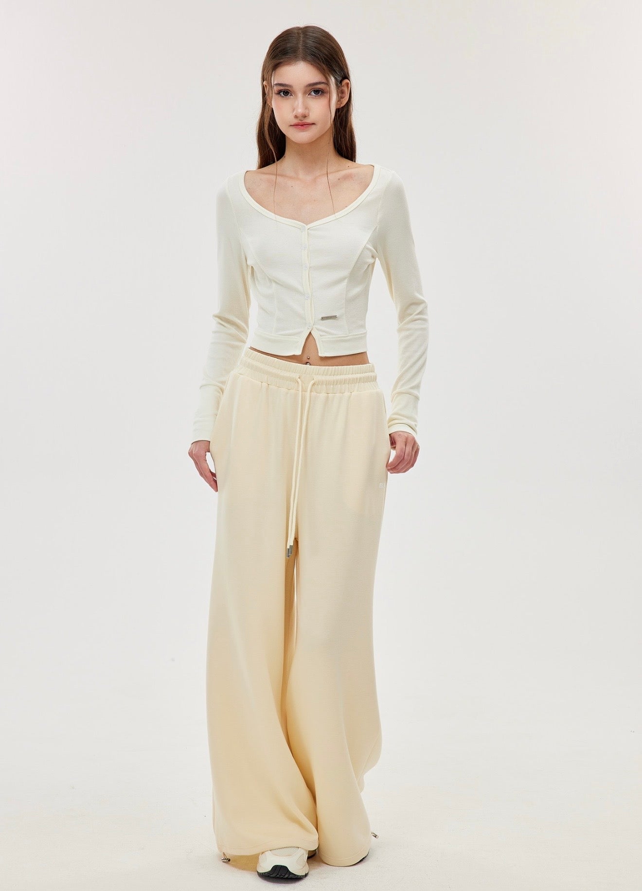 ISLABP019 Airy Fleece Drawstring Wide Leg Pants