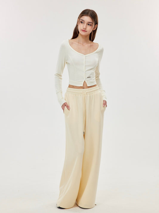 ISLABP019 Airy Fleece Drawstring Wide Leg Pants