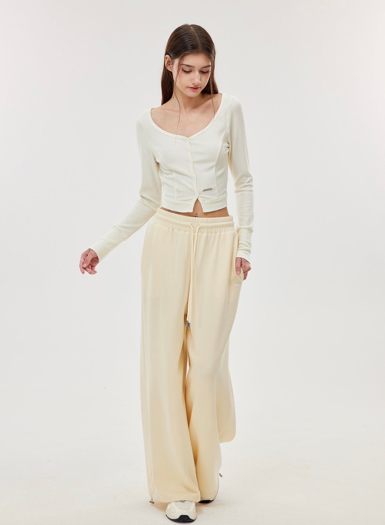 ISLABP019 Airy Fleece Drawstring Wide Leg Pants