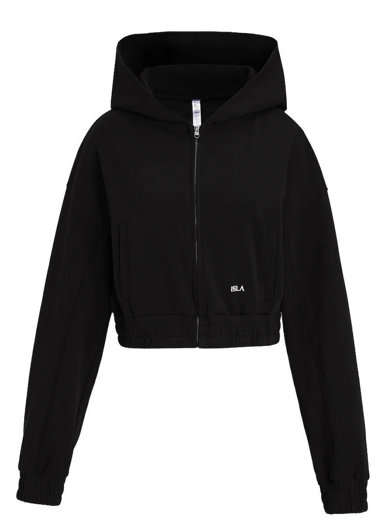 ISLAOUT075 Ribbed Hem Cropped Hoodie Jacket