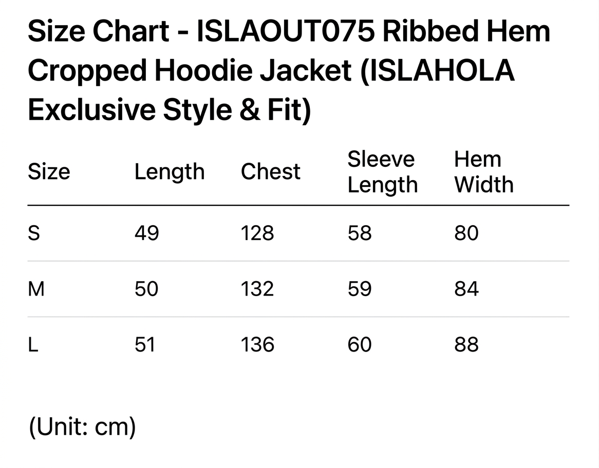 ISLAOUT075 Ribbed Hem Cropped Hoodie Jacket