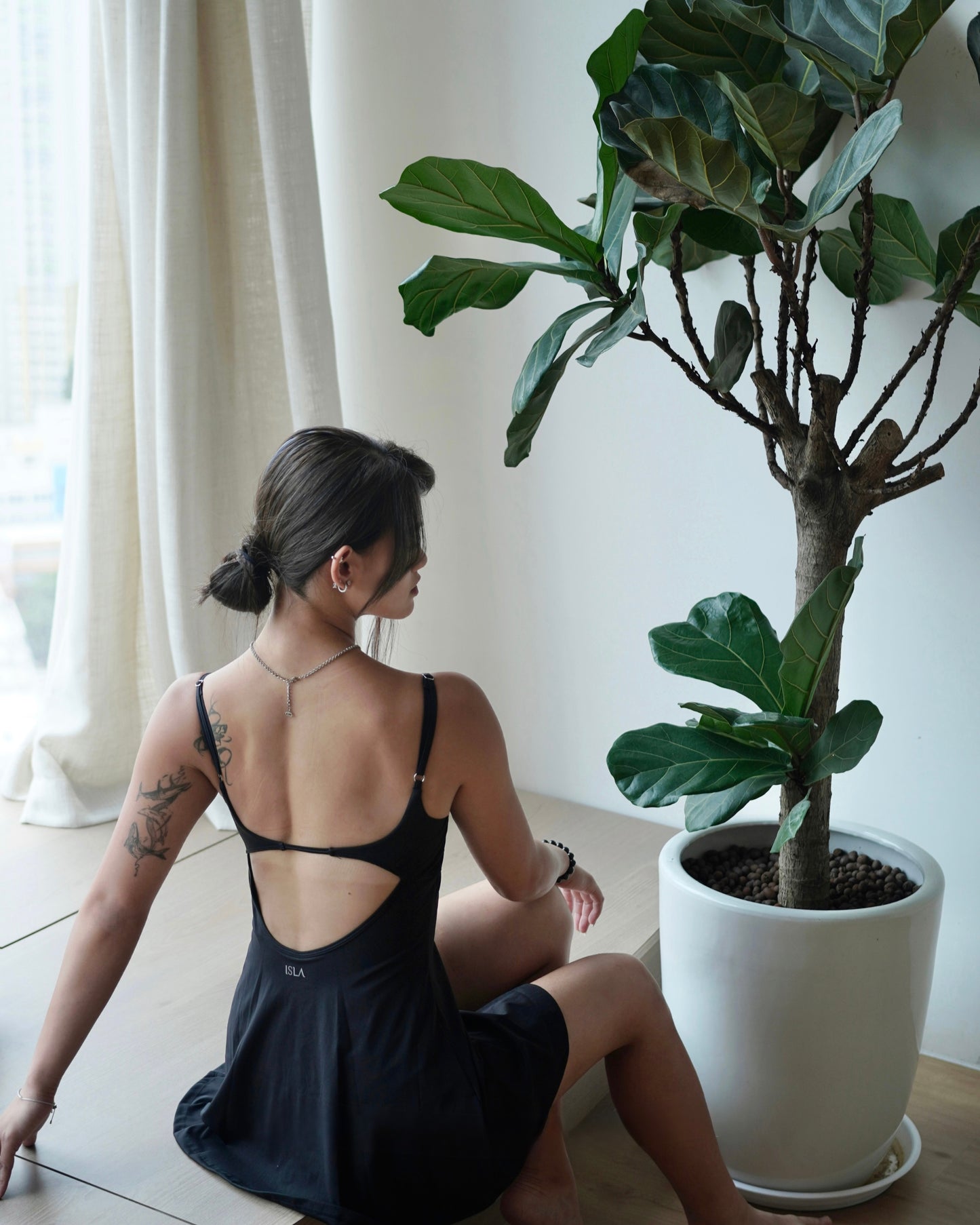 ISLASK007 Backless A-line high elastic bra dress