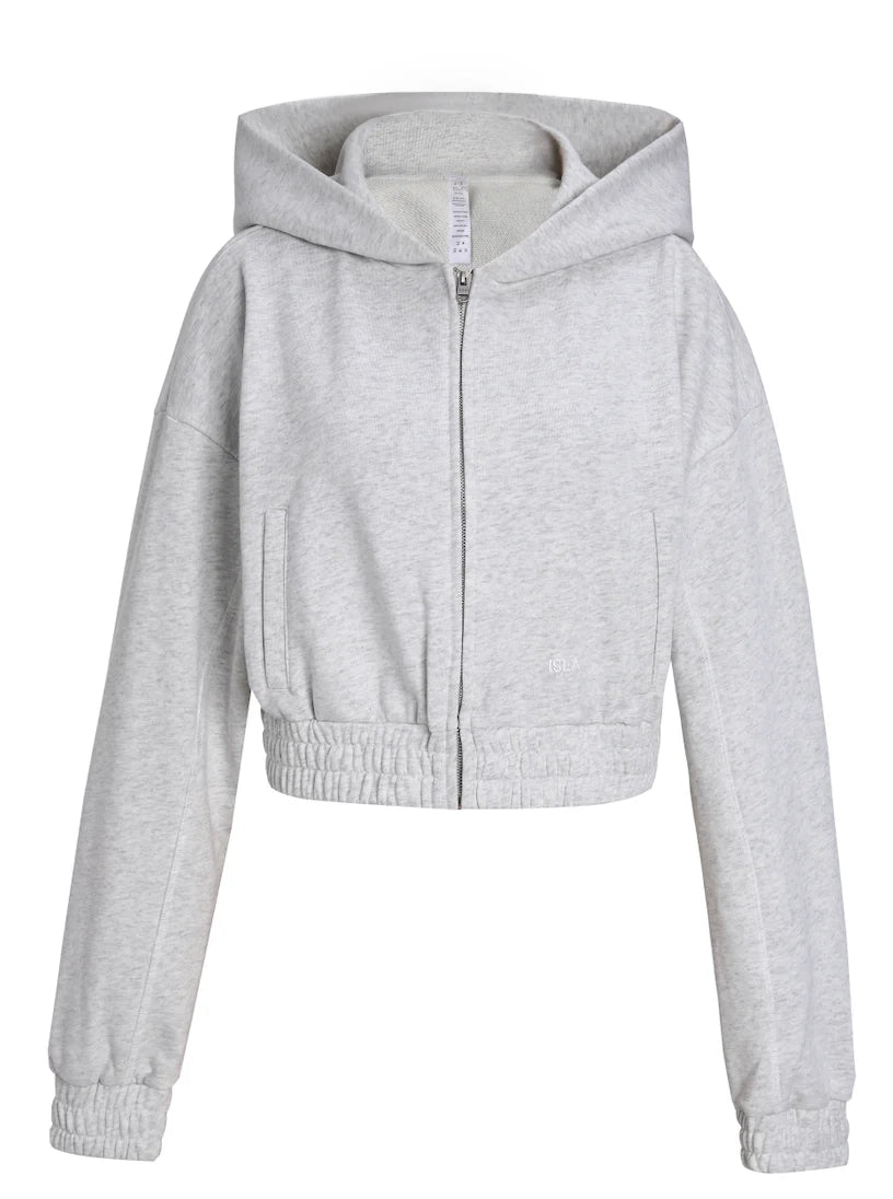 ISLAOUT075 Ribbed Hem Cropped Hoodie Jacket