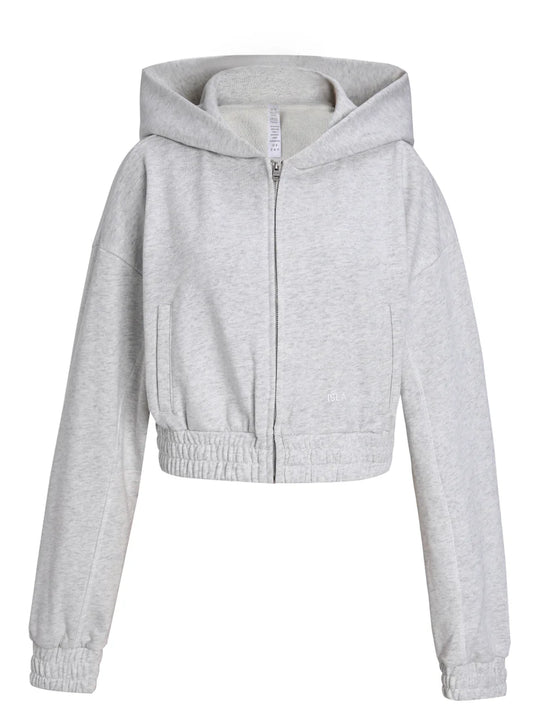 ISLAOUT075 Ribbed Hem Cropped Hoodie Jacket