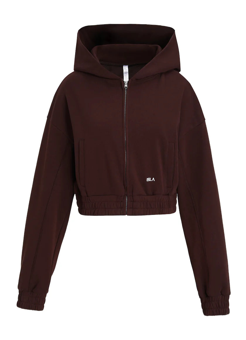 ISLAOUT075 Ribbed Hem Cropped Hoodie Jacket